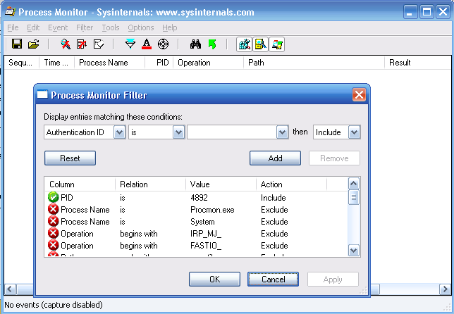 Process Monitor ready to capture