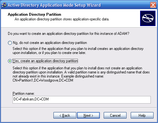 Creating a partition of a test ADAM instance