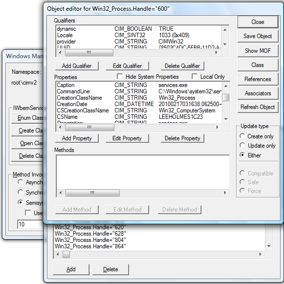 Using wbemtest.exe to retrieve a Win32_Process