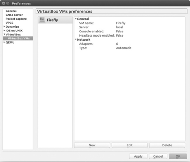 VirtualBox VMs preferences window