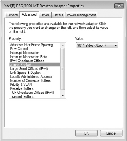 Setting the Jumbo Packet size on Windows