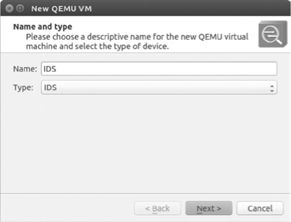 Selecting IDS in the New QEMU VM wizard