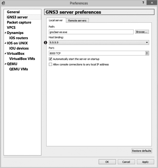 Changing the GNS3 server host binding