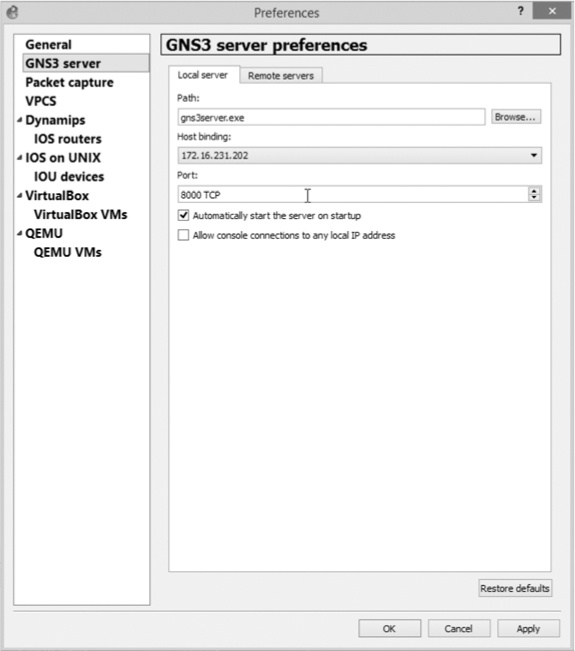 Setting the host binding to the IP address of the Ethernet adapter