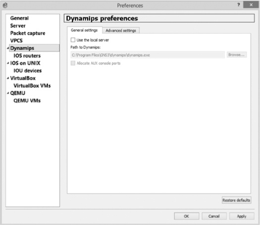 Dynamips server settings