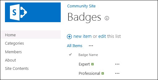 Badges administration page