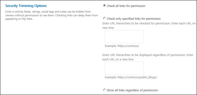 Security Trimming Options in My Site Settings