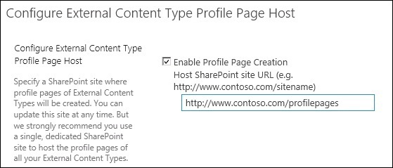 Configure External Content Type Profile Page Host page