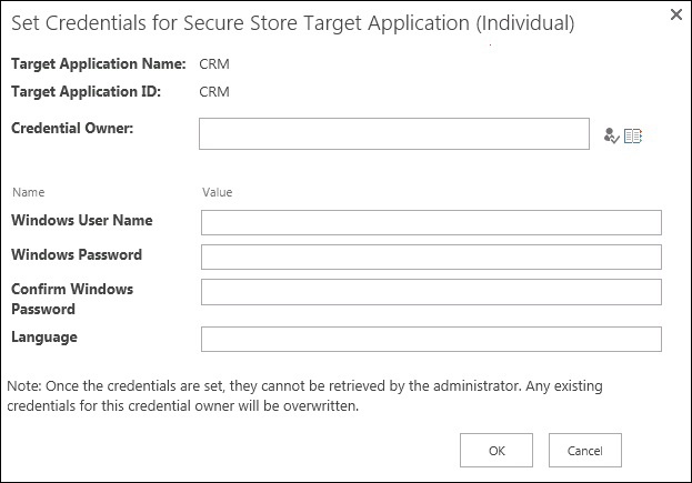 Setting the credentials of a target application using the Individual target type