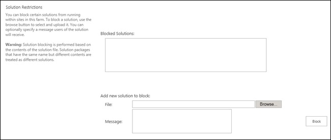 Solution Restrictions section of Sandboxed Solution Management