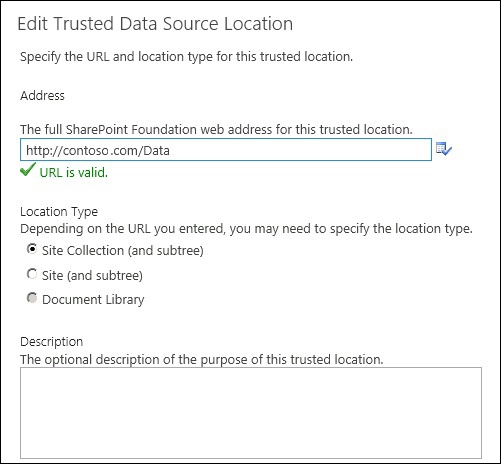 Edit Trusted Data Source Location page