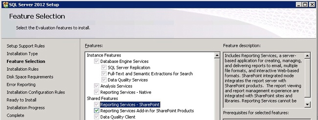 Feature Selection page in SQL Server 2012 Setup