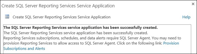 Confirmation page for SQL Server Reporting Services service application creation