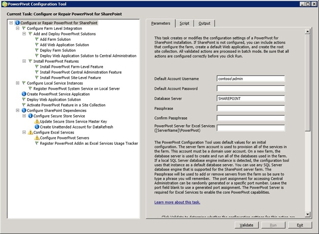 PowerPivot Configuration Tool window