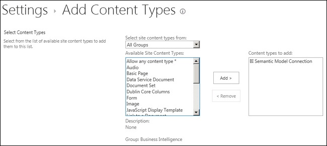 Add Content Types page