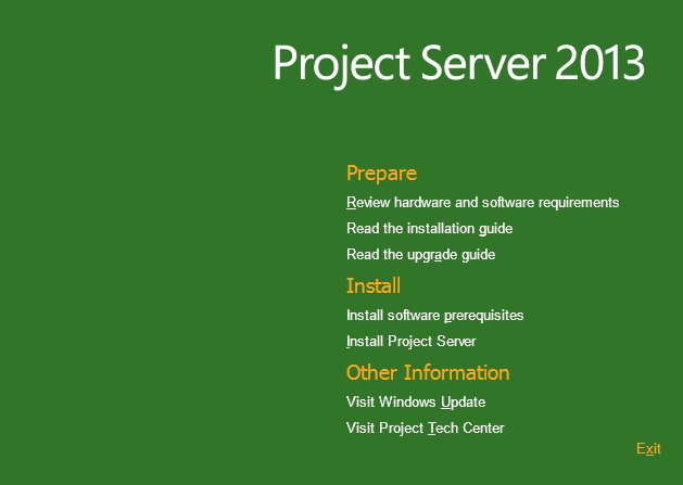 Project Server 2013 installation splash screen