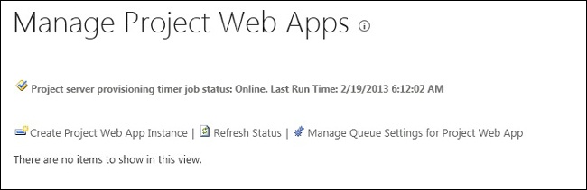 Manage Project Web Apps page