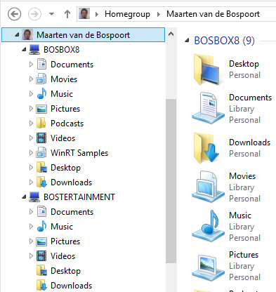 Libraries available on multiple machines in a HomeGroup.