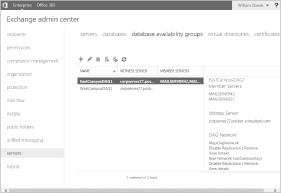 A screen shot of the Database Availability Groups page, where you can view the networks configured for a DAG.