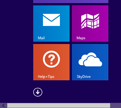 A screen shot of the down arrow on the Start screen.