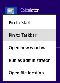 A screen shot of the Pin to taskbar option.