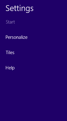 A screen shot of the Settings charm, which offers the Personalize option.