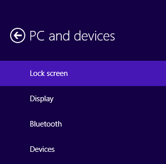 A screen shot of the Lock screen tab on the PC & devices menu.