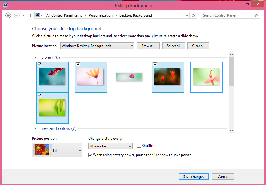 A screen shot of the Desktop Background window, where you can create your own slide show.