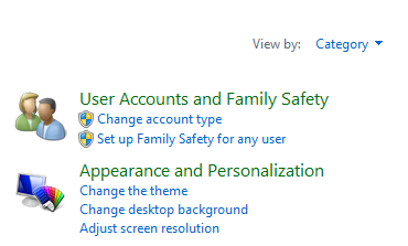 A screen shot of Appearance and Personalization, where you can configure your display settings.