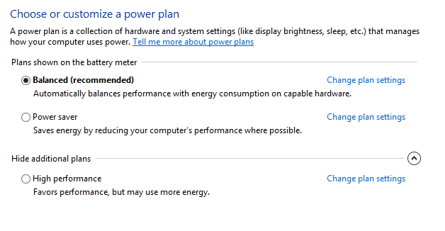 A screen shot of the Choose Or Customize A Power Plan screen, where you can control when the computer or monitor sleeps.