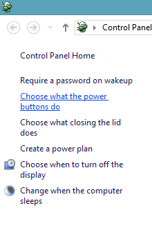 A screen shot of the Control Panel Home, where you can configure many aspects related to power from the Power Options.