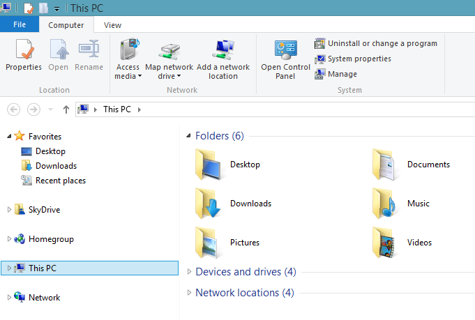 A screen shot of the default folders where you can save personal data.