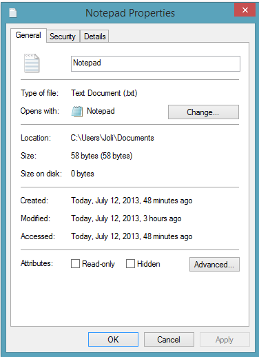 A screen shot of the Properties dialog box, which offers information about a file.