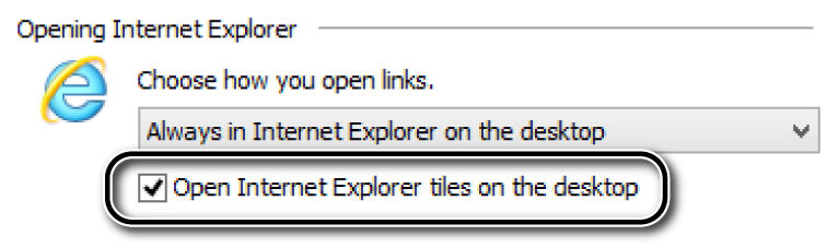 A screen shot of options for how to open Internet Explorer 11.