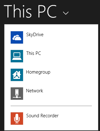 A screen shot of the SkyDrive navigation menu.