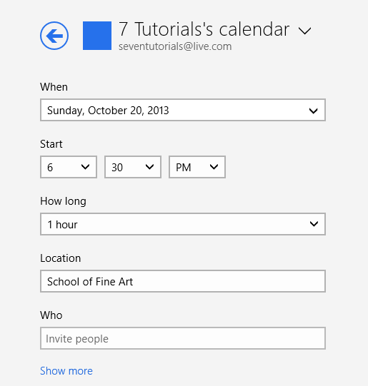 A screen shot of an event’s window in the Calendar app.