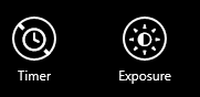 A screen shot of the Timer and Exposure buttons in the Camera app.