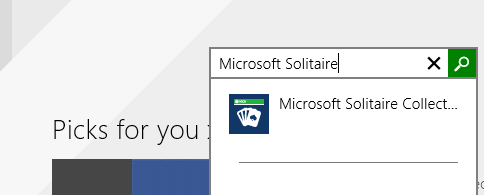A screen shot of a search for the Microsoft Solitaire app.