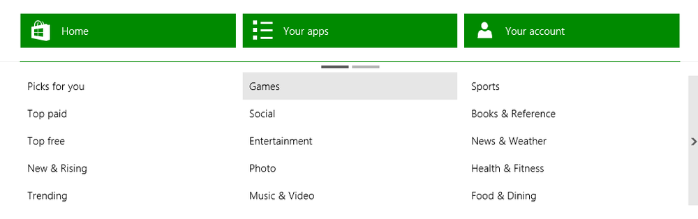 A screen shot of the Windows Store contextual menu.