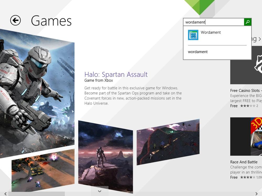 A screen shot of the Windows Store’s Games section.