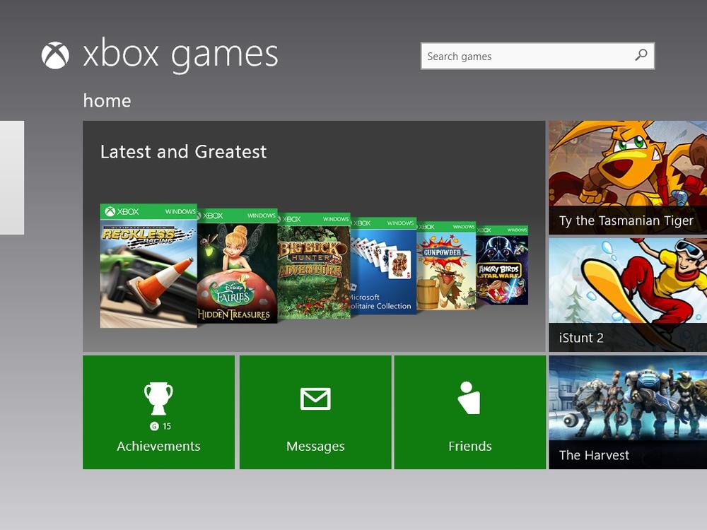 A screen shot of the Xbox Games app home.