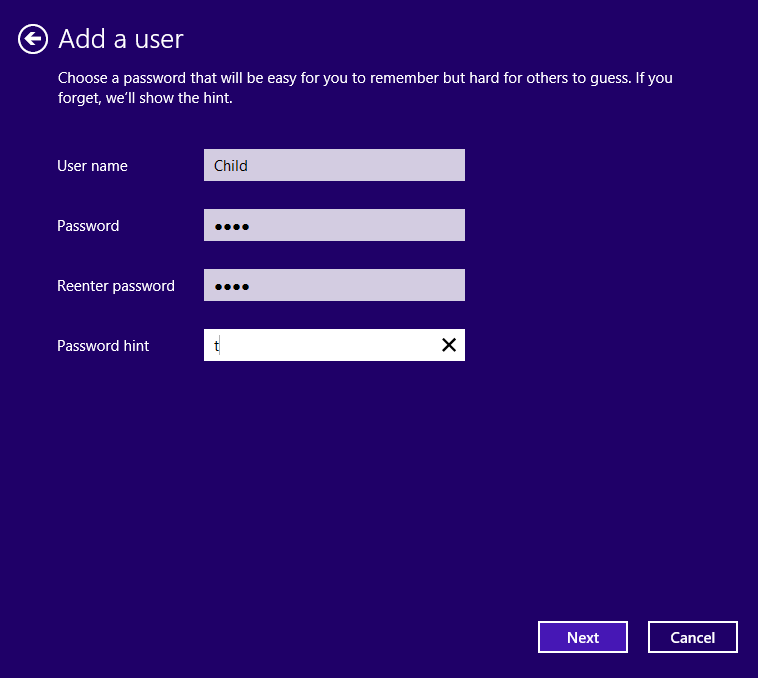 A screen shot of the wizard for adding a new user account and the fields for adding the user’s details.