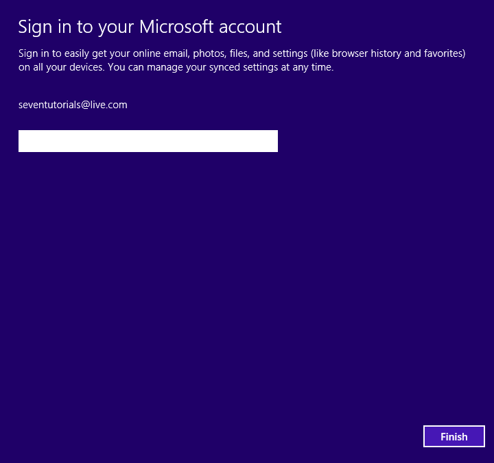 A screen shot of the wizard for signing in to your Microsoft account.