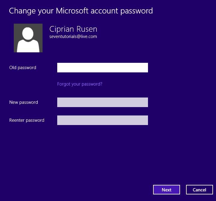 A screen shot of the wizard for changing your Microsoft account password.