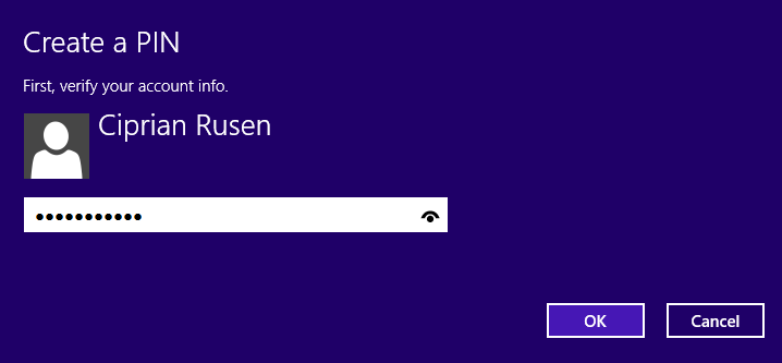 A screen shot of the wizard for creating a PIN, asking for your password.
