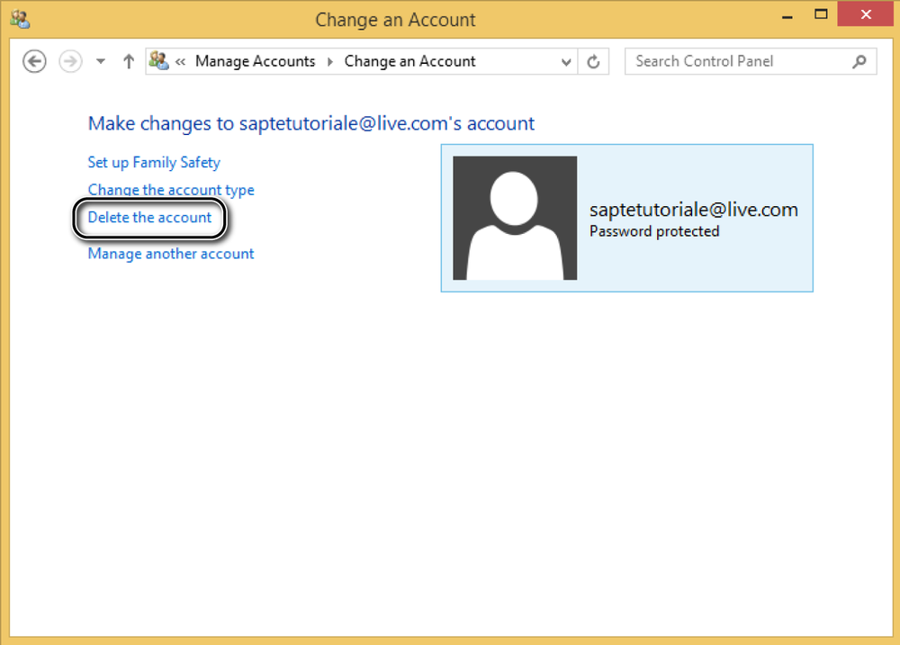 A screen shot of the Change An Account window, where you can change your user account.