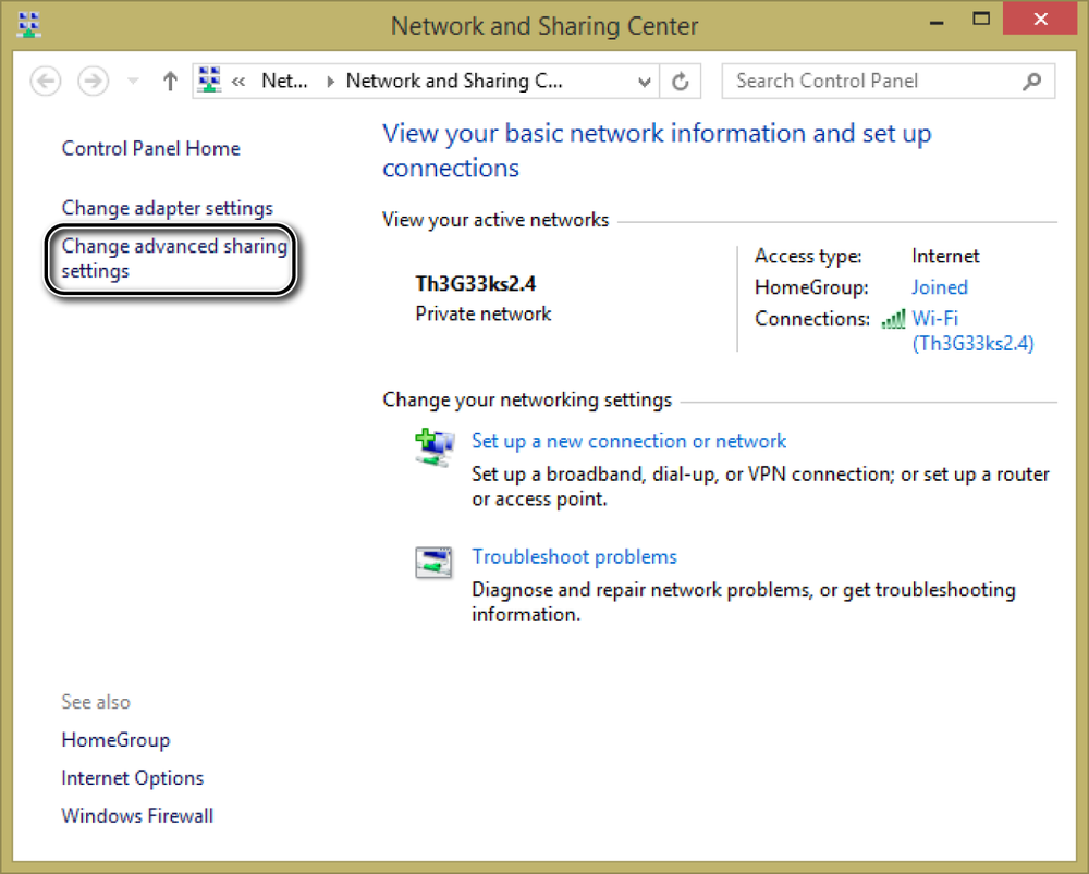 A screen shot of the Network And Sharing Center displaying basic network information.