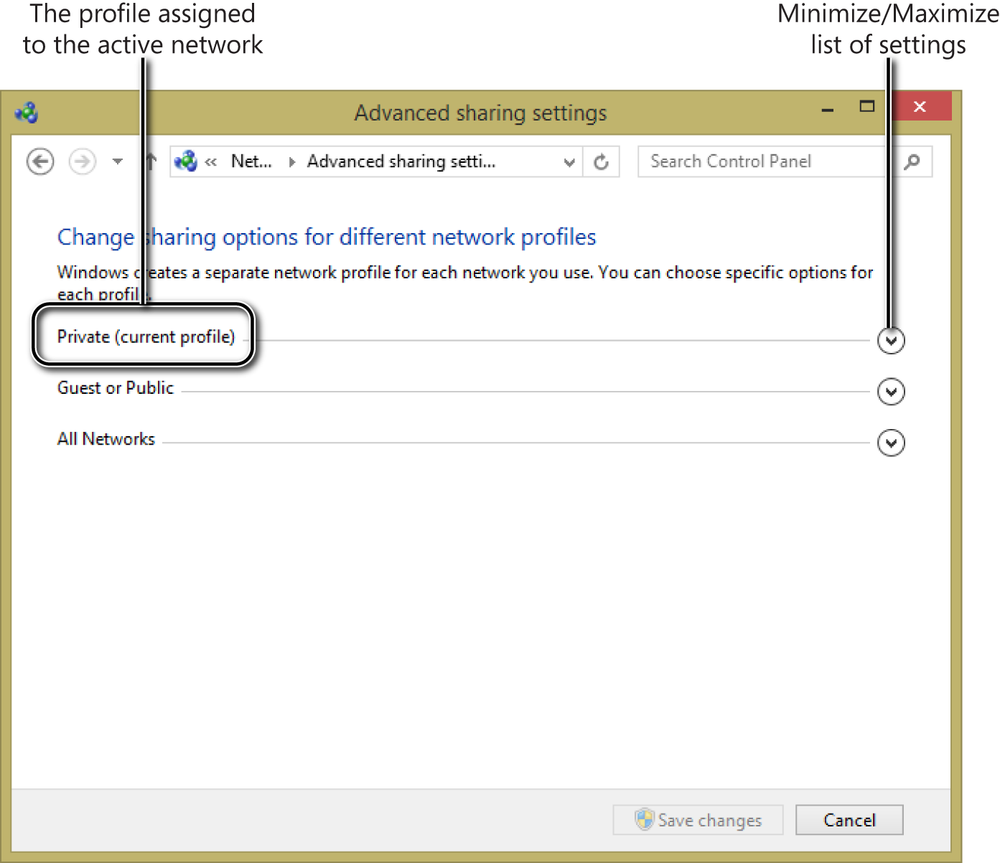 A screen shot of the Advanced Sharing Settings window displaying network sharing settings.