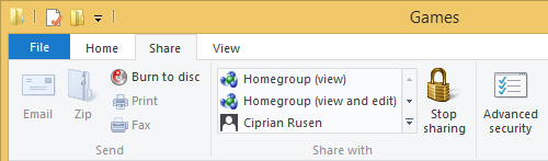 A screen shot of the Share tab in File Explorer.