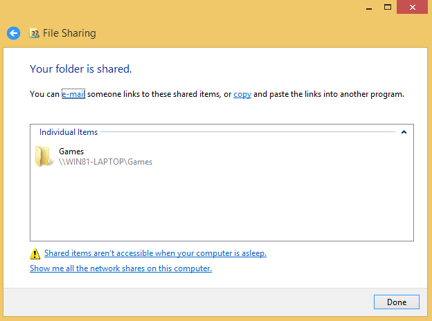 A screen shot of the File Sharing Wizard confirming that your folder has been shared.